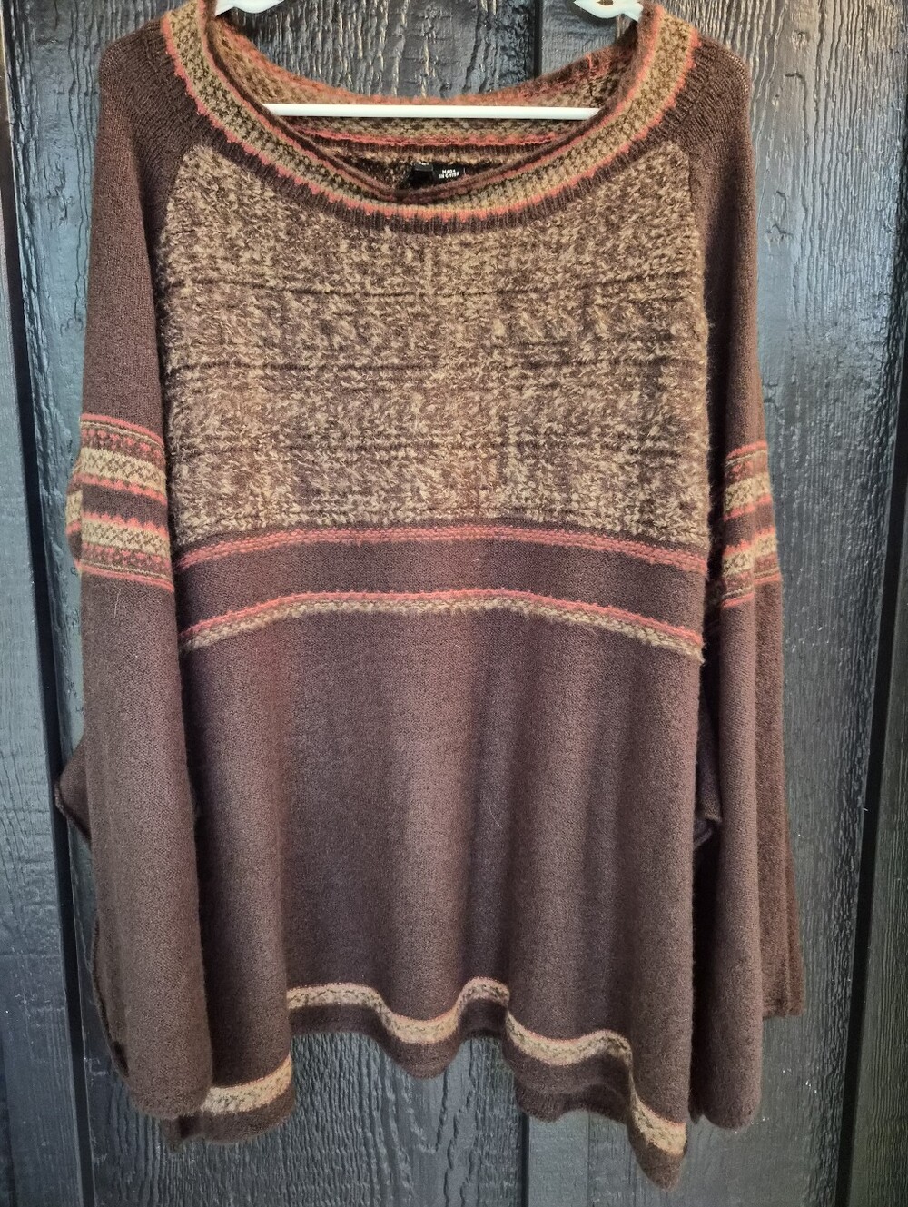 Ethyl "The Aleah" Brown Marled Crewneck Sweater with Rust Accent Stripes
